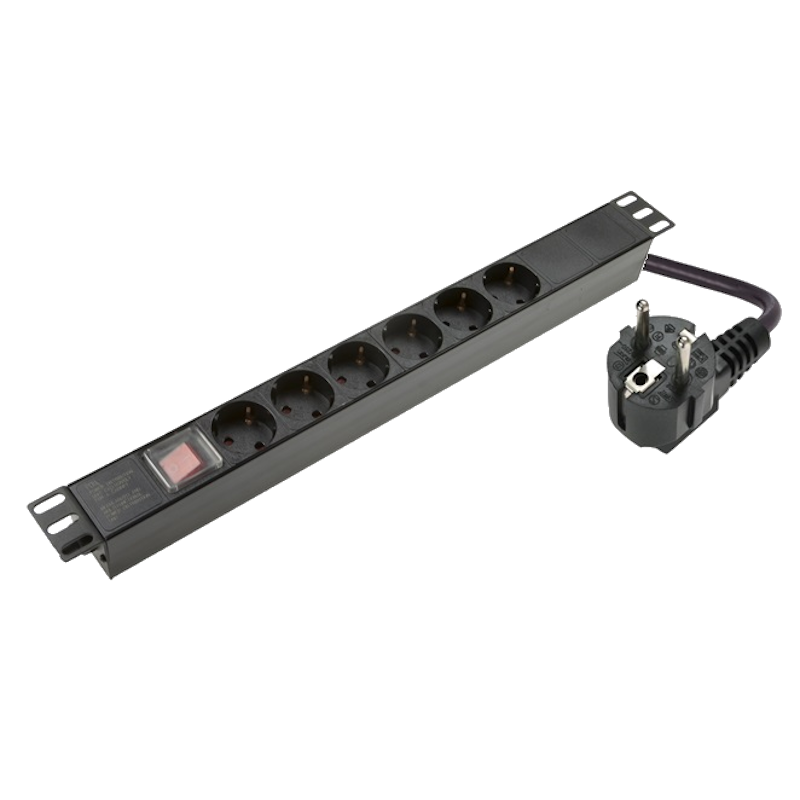 19'' maitinimo panelė, 6x230V, su mygtuku