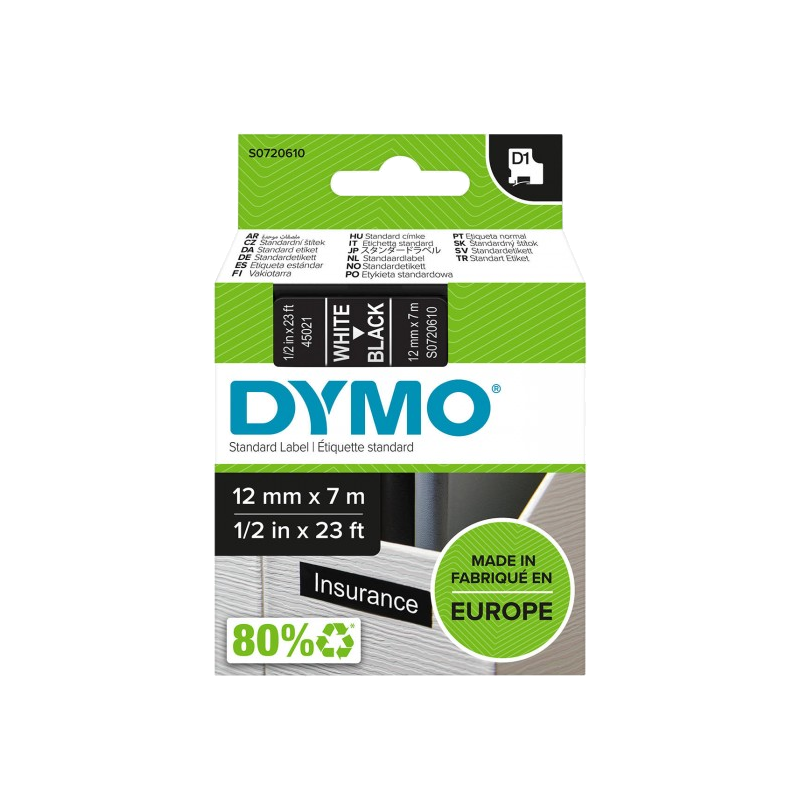 DYMO D1 juostelė S0720610 balta ant juodos